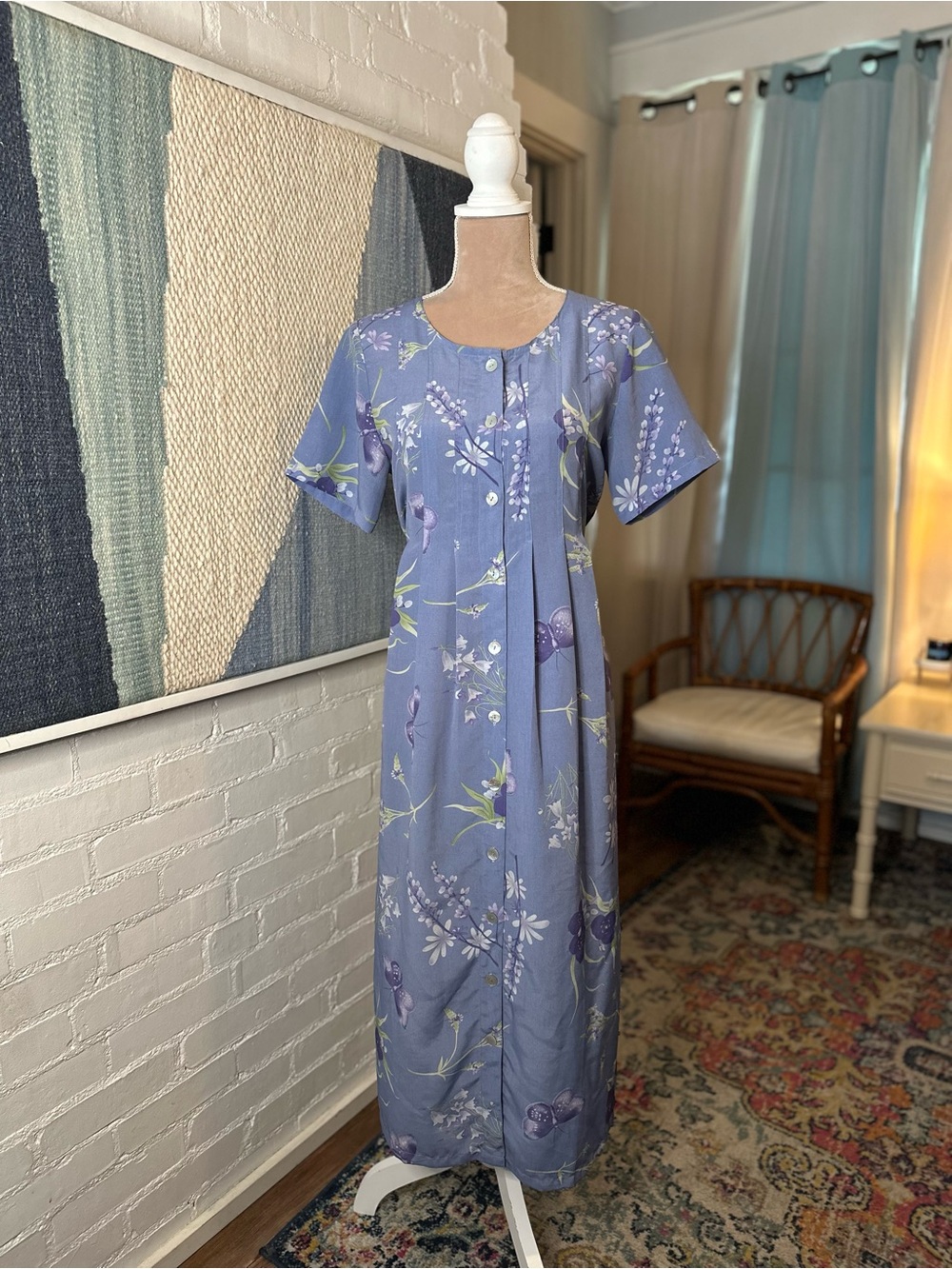 National Wildlife Federation 80s/90s Light Blue Floral Button Up Dress - Picture 2 of 12
